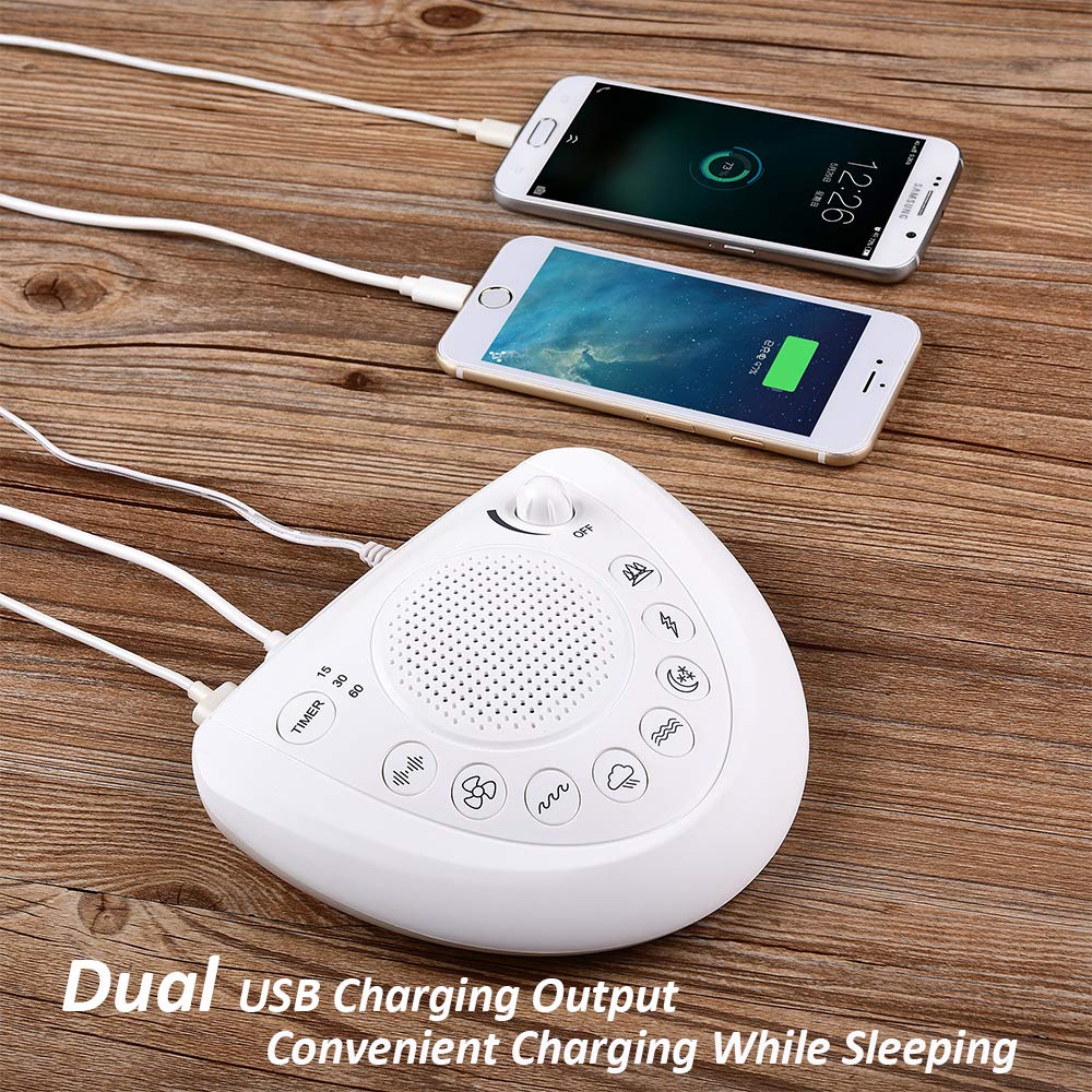 White Noise Sound Machine, Sleep Relax Sound Machine with 8 Soothing Nature Sounds,Ocean,Wave,Rain,Forest Sound,3 Auto-Off Timer Option,Battery or Adapter Operated-White