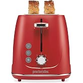 Proctor Silex 2 Slice Toaster With Bagel, Defrost &amp; Cancel Buttons | Browning Control With 7 Shades | Auto Shutoff | Wide Slots | Toast Boost | Slide-Out Crumb Tray | Red | 22661