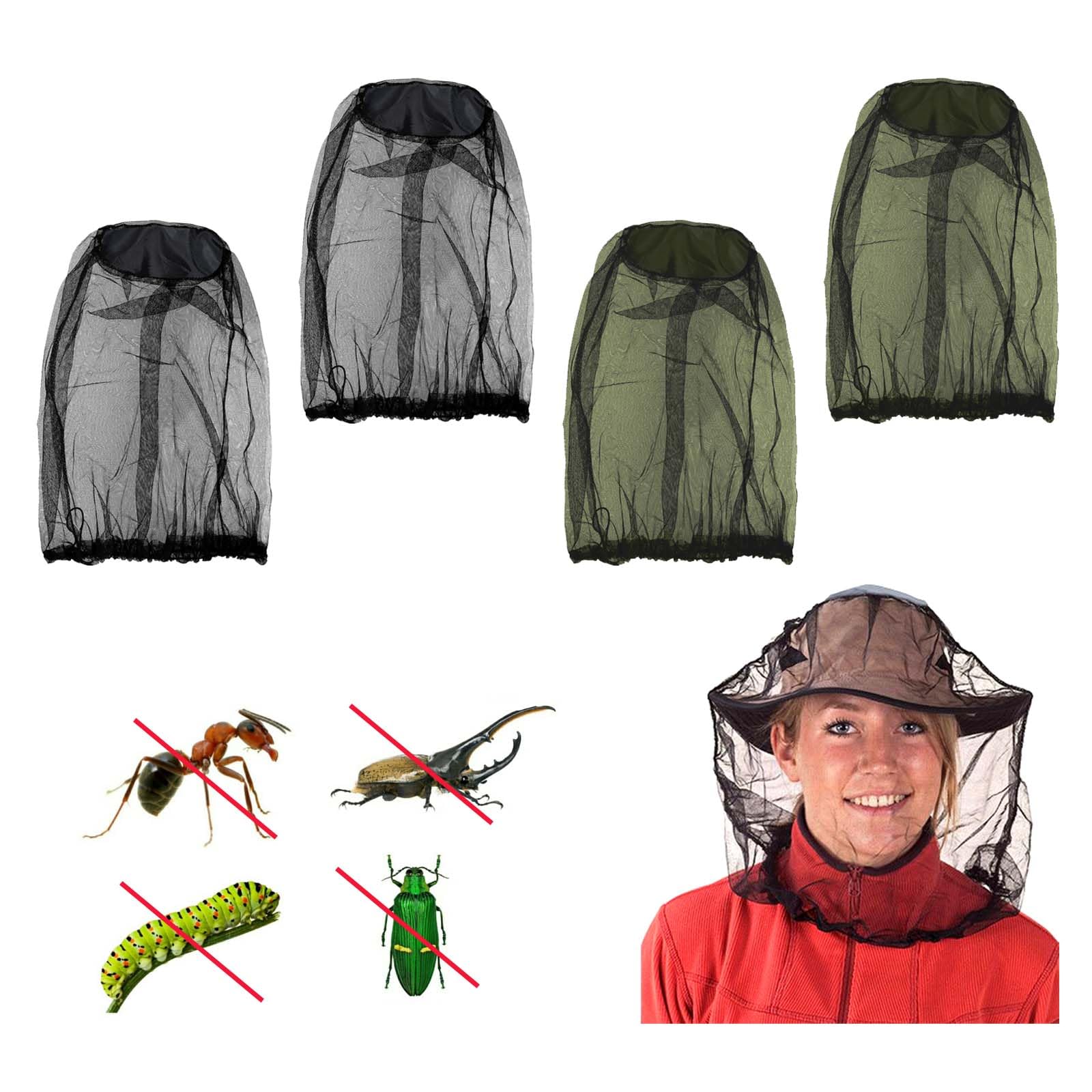GWAWG 4 PCS Midge Head Net Nylon Mosquito Head Net Cover Fine Mesh Insect Netting for Travelling Hiking Camping Climbing,Black and Green