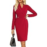 GRACE KARIN Work Dresses for Women 2025 Long Sleeve Business Dress Elegant Wrap Church Office Sheath Dress with Pockets