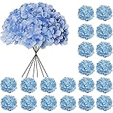 Cherica 20 Pcs Blue Hydrangea Artificial Flowers Bulk, Faux Hydrangea Flowers Heads, Artificial Fake Silk Hydrangea Flowers with Stems, Blue Flowers Artificial for Decoration Wedding Décor