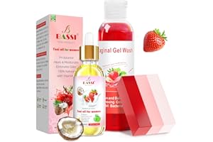 BASSI Feminine Wash & Yoni Oil & Yoni Soap Set for Women, Yoni Wash for Vaginal Ph Balance Remove Odor Moisturizing, 1 Fl.Oz Feminine Oil & 5.07 Fl.Oz Vaginal Wash 3.53 Oz Peach Yoni Soap (strawberry 01)