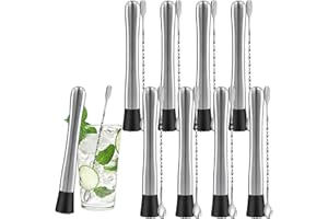 16 Pack Cocktail Muddler and Mixing Bar Spoon, 8 Inch Stainless Steel Bar Muddler and 10 Inch Cocktail Spoon Long Handle, Bar