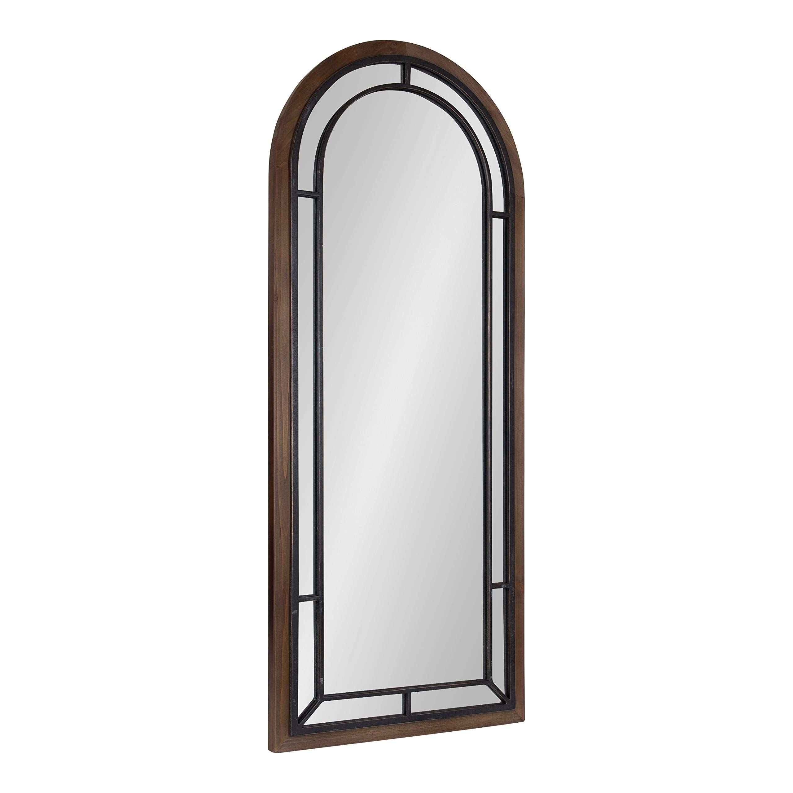 Kate and Laurel Audubon Farmhouse Wall Mirror, 20 x 48, Rustic Brown, Full Length Arched Mirror for Wall