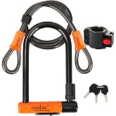 German Registered Trademark Heavy Duty Bike U Lock Anti-Theft 4ft/1.2m Cable, Bicycle Sturdy Mounting Bracket with Protective Silicone and Waterproof Sliding Cover for Bikes, Scooters,Doors (Long)