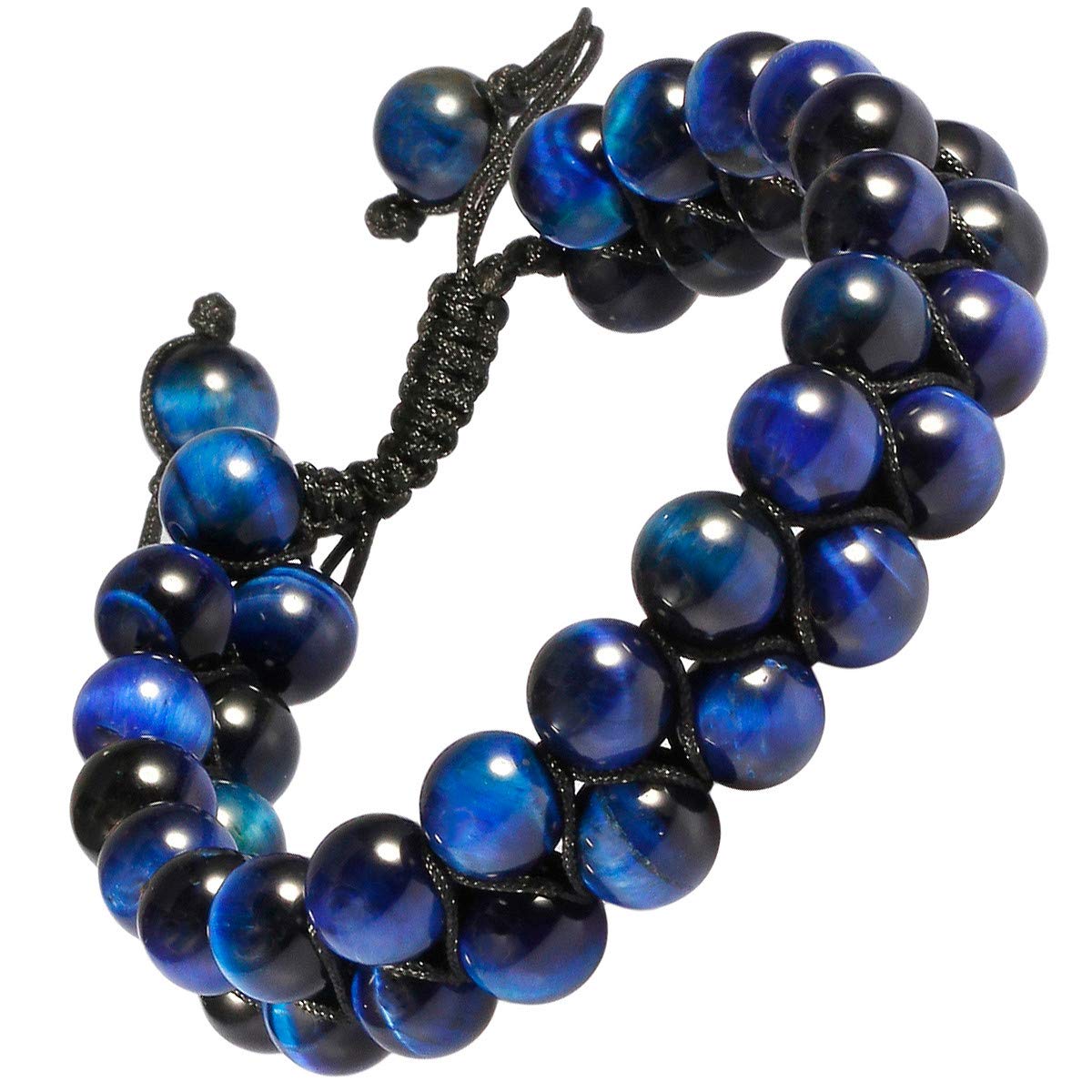Nupuyai Blue Tiger's Eye Chakra Healing Crystal Bracelet for Women Men, Double Layer Adjustable Braided Beads Stone Bracelet for Reiki Yoga Meditation