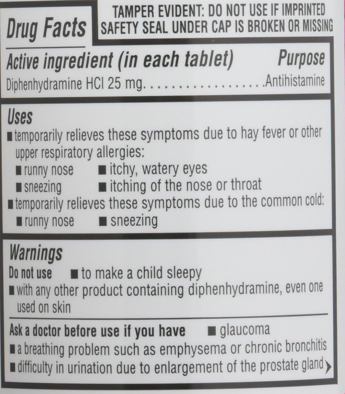 Diphenhydramine HCI 25 Mg - Kirkland Brand - Allergy Medicine and AntihistamineCompare to Active Ingredient of Benadryl® Allergy Generic 1200 Count: Health & Personal Care