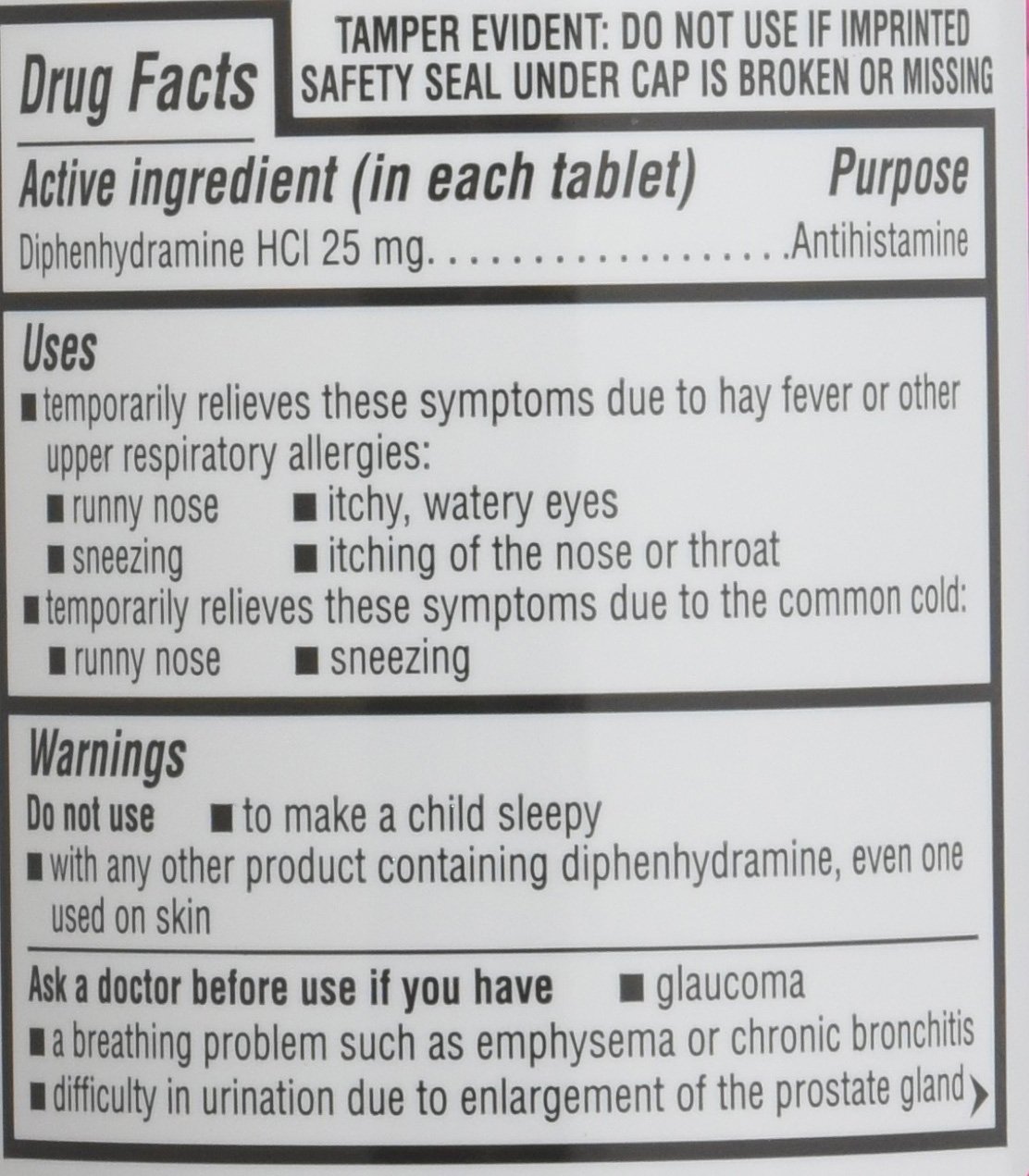 KIRKLAND Signature Diphenhydramine Hci 25 Mg Allergy Medicine & Antihistaminecompare to Active Ingredient of Benadryl Allergy Generic 1200count, 1count