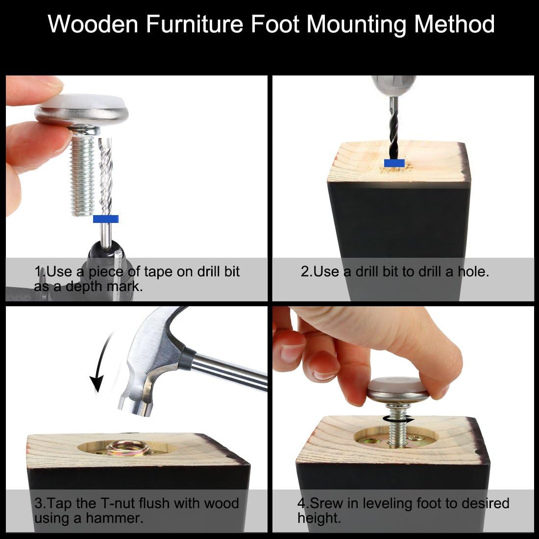 sourcing map M6 x 25mm Leveling Feet Adjustable Threaded Pole Leveling Foot Furniture Glide 10 Pcs, White,silver - Image 3