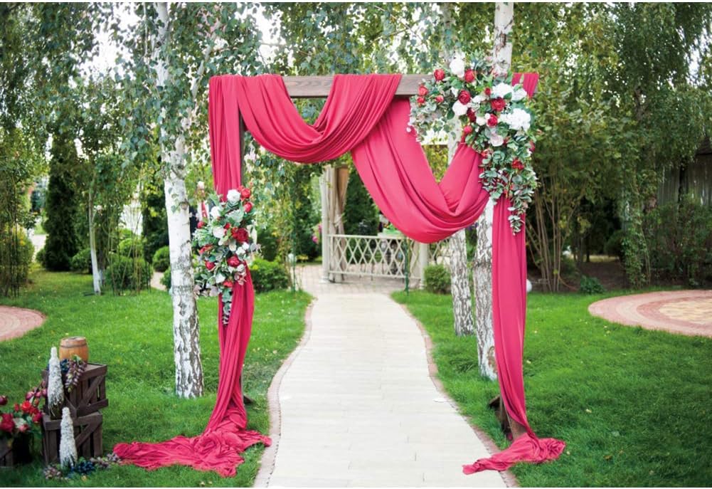 DORCEV 10x6.5ft Wedding Garden Photography Backdrop Romance Garden Path Red Curtain Arch Background Wedding Bridal Shower Wedding Ceremony Marriage Photo Wallpaper Decor