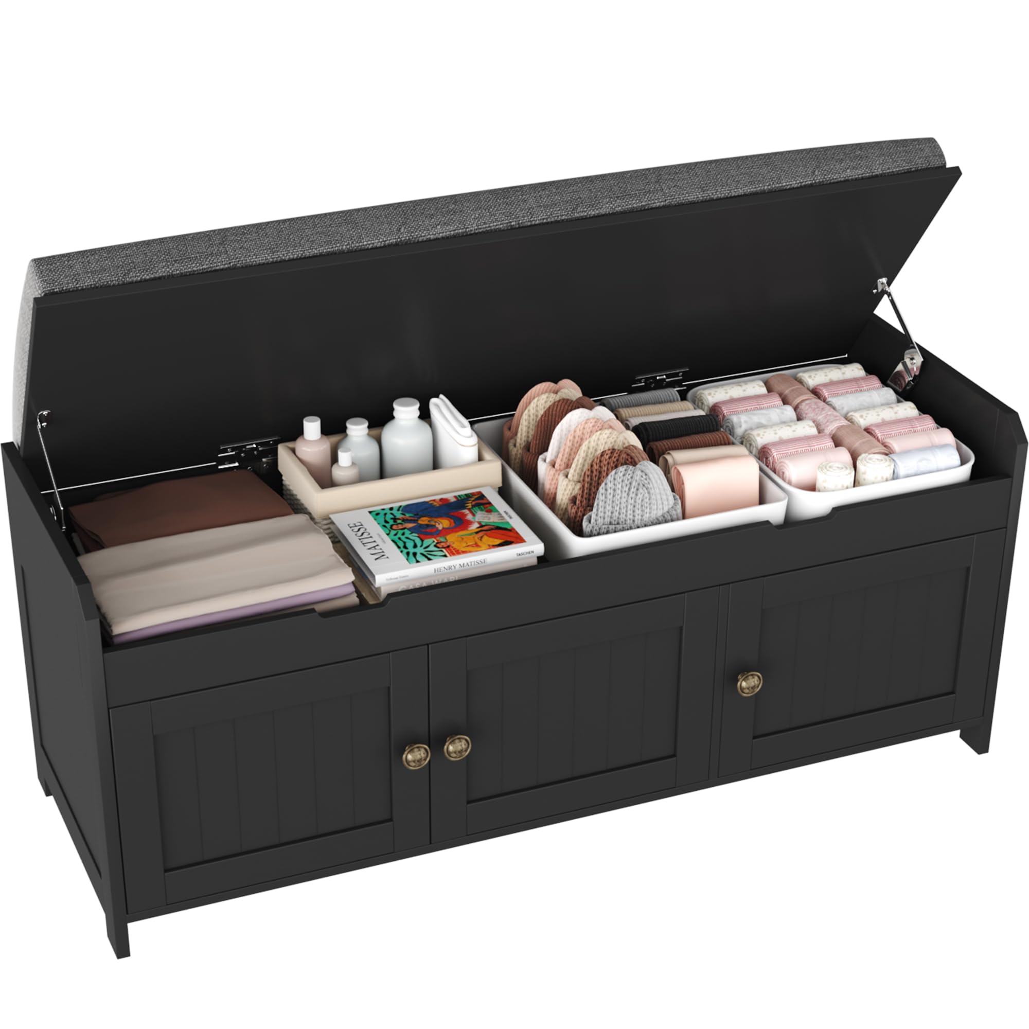 Photo 1 of (PARTIAL SET) (UNTETED) HOMEFORT 41.3" Shoe Bench with Lift Top Storage, Entryway Bench with Cushioned Seat, Wooden End of Bed Bench, Shoe Cabinet Bench with Hidden Storage Space, for Bedroom, Hallway,Black