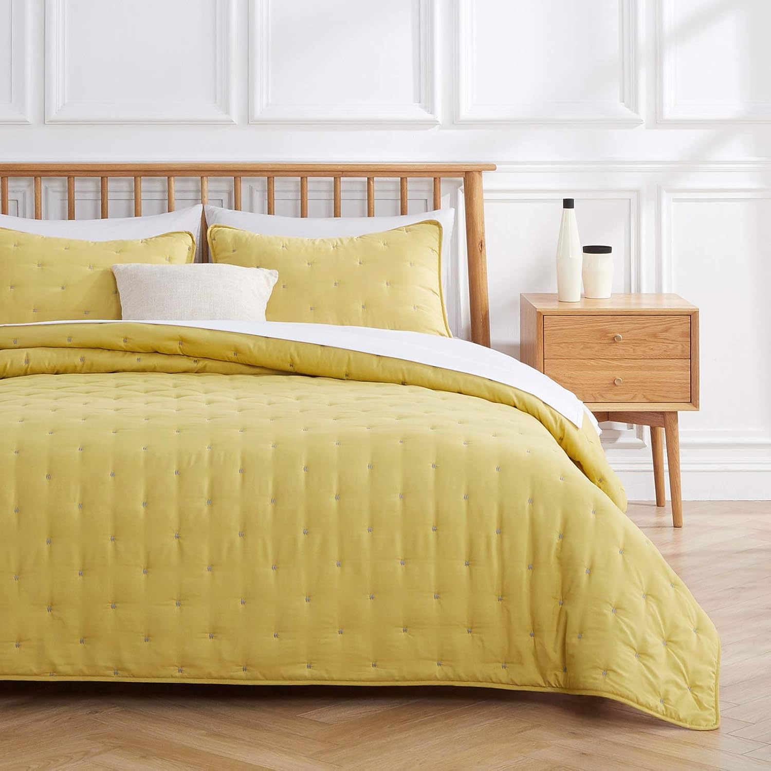 VEEYOO King Size Quilt Sets Bedspread Yellow Quilt California King