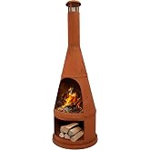 Sunnydaze 70" Extra Large Chiminea Outdoor Fireplace with Built-in Log Rack | Rustic Patina, Steel, Wood Burning Metal Firepit with Chimney, Outdoor Chiminea Fire Pit for Outside Patio, Deck, or Backyard