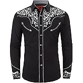 DIFICIL SLOG Men's Western Cowboy Shirt Embroidered Long Sleeve Casual Button Down Shirt