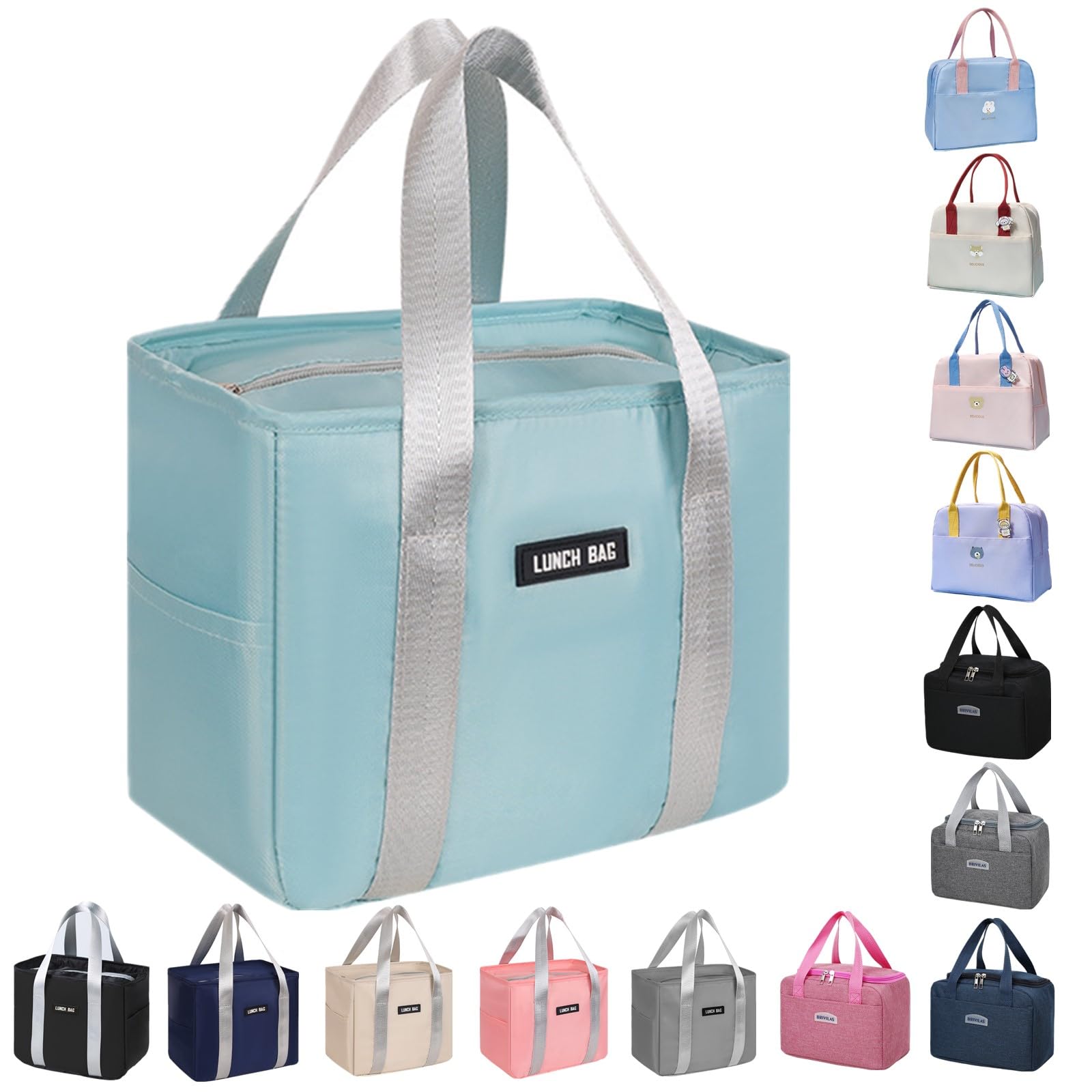 WUWYOUWL Lunch Bag, Cute Carton Insulated Lunch Box, Reusable Lunch Cooler Bags Waterproof Lunchbag Foldable Lunch Bag for Women, Men, Kids and Students Travel Picnic School (Green)