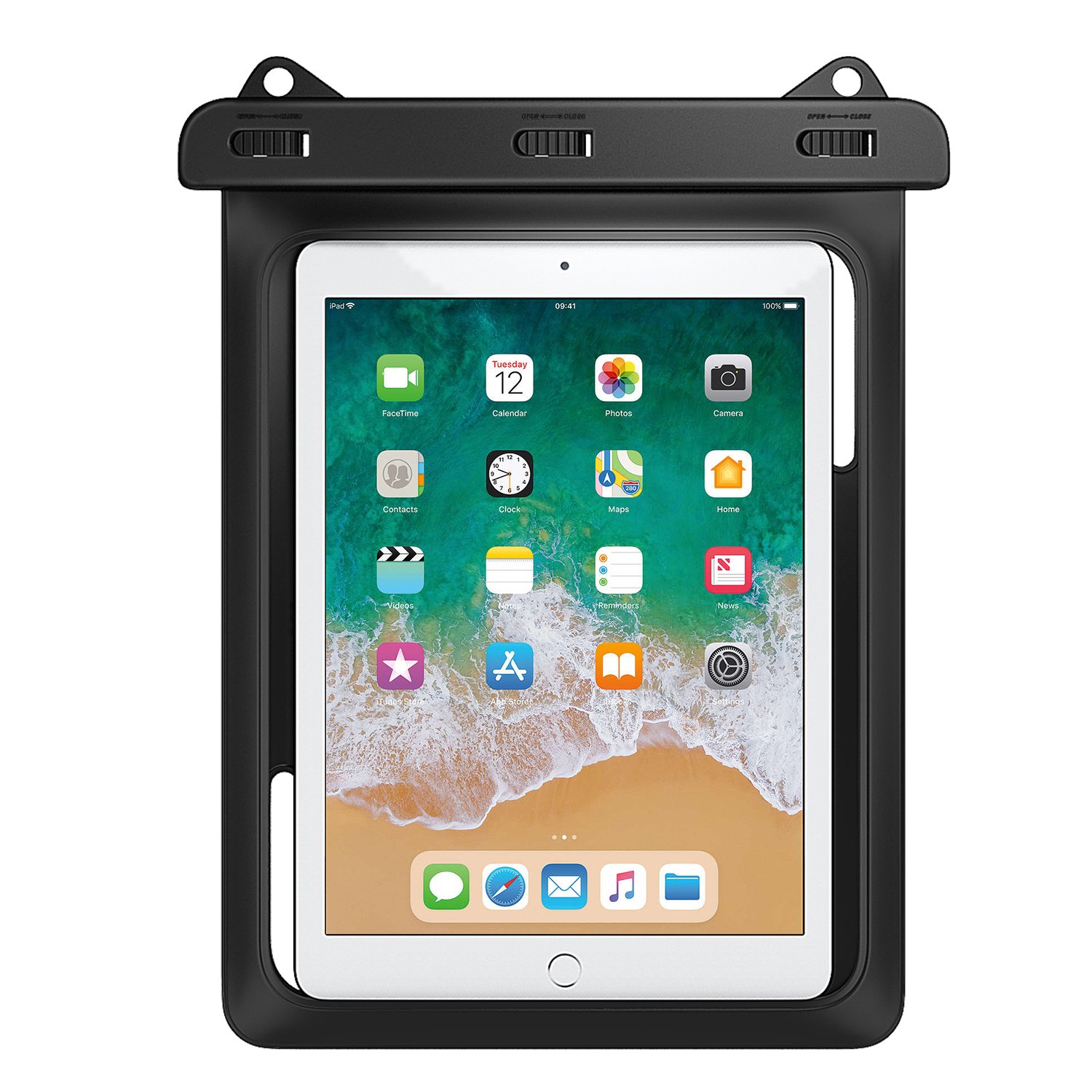 Universal Waterproof Case, MoKo Dry Bag Pouch for iPad 9 10.2 2021, iPad 8/7 10.2, iPad Air 5/4 10.9, Air 3 10.5, iPad Pro 11, Galaxy Tab A7 10.4, Tab S6 10.5, Tab E9.6, BLACK โ image 1