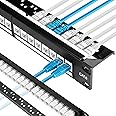 Rapink Patch Panel 24 Port Cat6 with White Inline Keystone 10G Support, Pass-Thru Coupler Patch Panel UTP 19-Inch with Removable Back Bar, 1U Network Patch Panel for Cat6, Cat5e, Cat5 Cabling