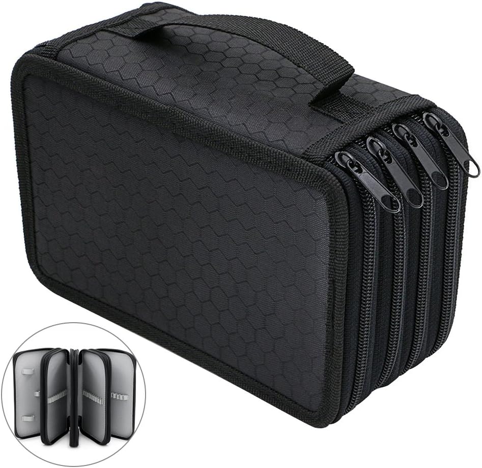 Pencil Holder Organizer Pencil Case Students Pen Pouch Bag Stationary Box for Art School Office Travel 72 Slots 4-Layer(Black)