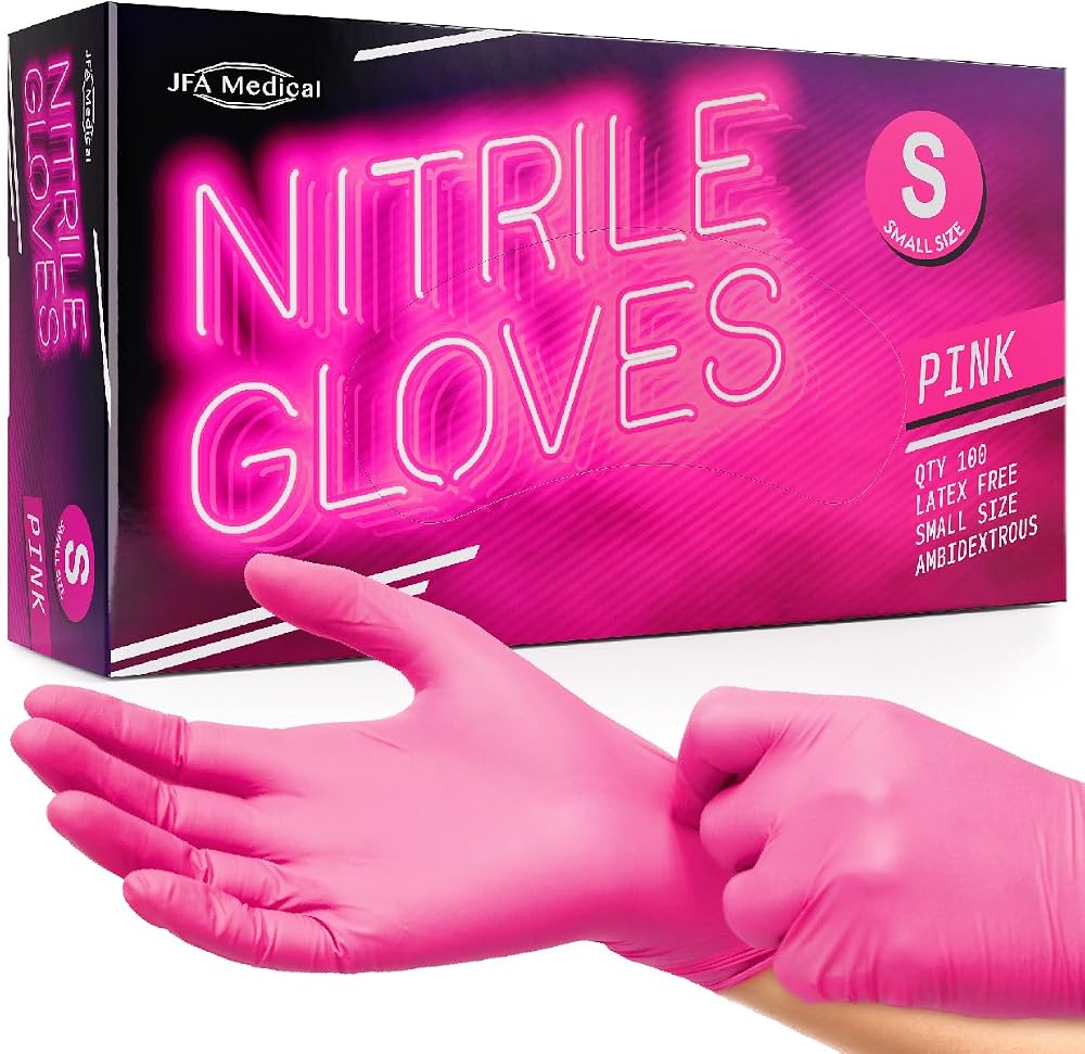JFA Medical Disposable Pink Nitrile Gloves Small Box of 100 Ambidextrous