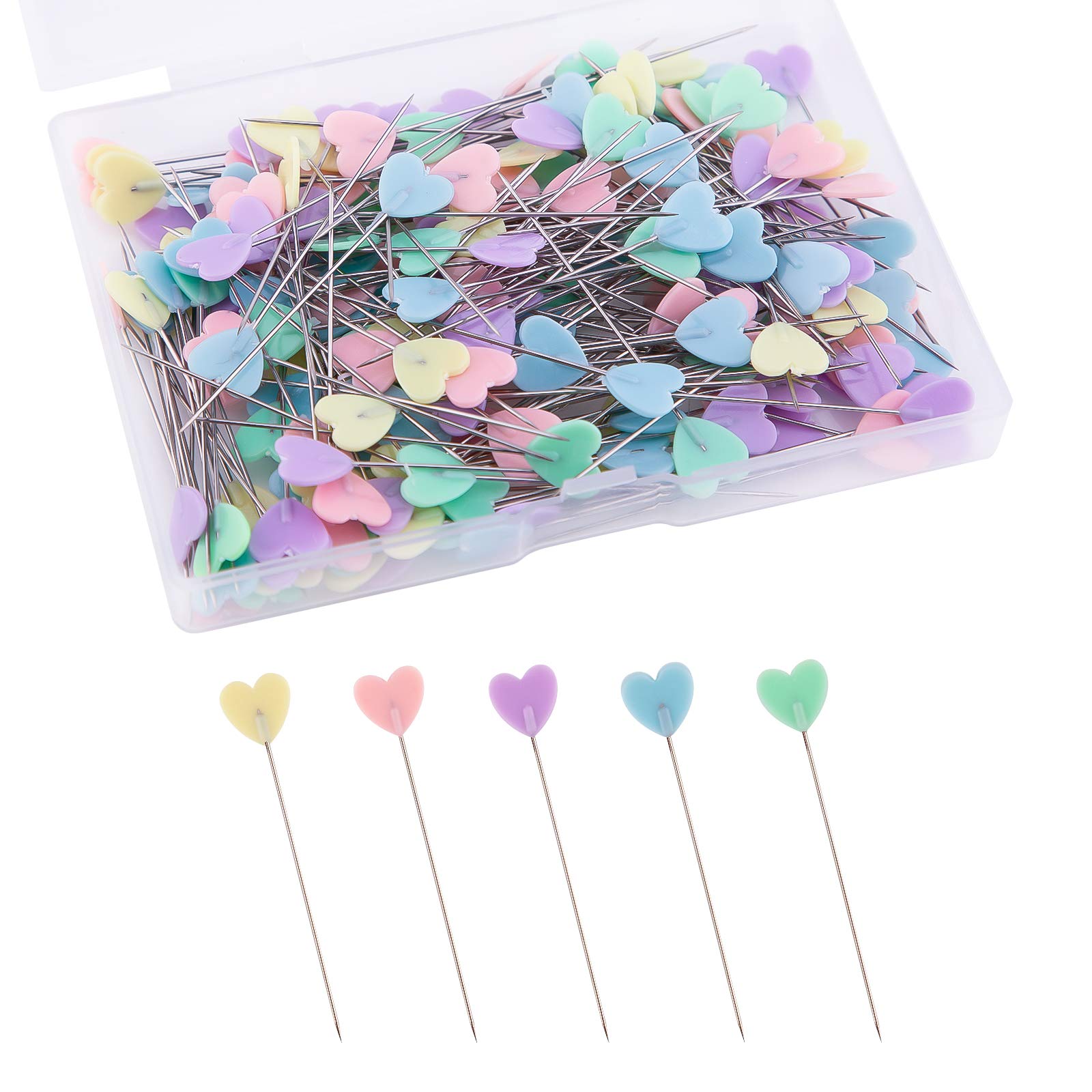 LUTER 200pcs Flat Love Head Pins with a Storage Box Assorted Colors Decorative Pins for Dressmaker Craft Sewing Projects