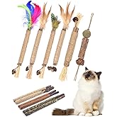 Silvervine Cat Chew Sticks with Natural Feather, 12 Pack Catnip Chew Toys for Kittens Teeth Cleaning, Matatabi Dental Care, I