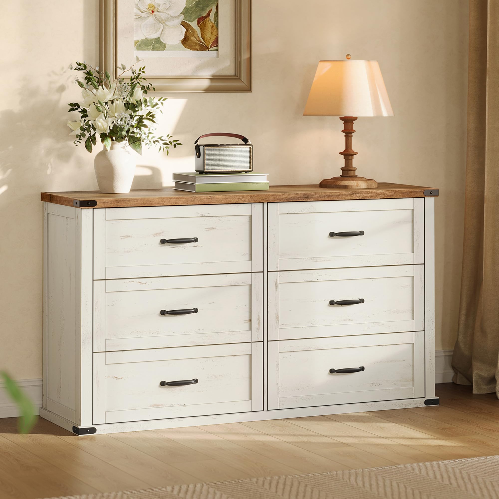 Photo 1 of ** SOLD AS IS NO REFUND/RETURN**SEE COMMENTS
VASAGLE LIRY Collection - 6-Drawer Dresser for Bedroom, 54-Inch Wide Modern Farmhouse Chest of Drawers with Metal Handles, TV Stand, for Living Room, Entryway, Anti-Tipping, Rustic White ULTS661WJ01S