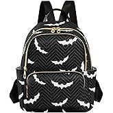 PJGINUIUA Women Fashion Backpack Purse Casual Lightweight Travel Shoulder Bag Halloween Bat Gothic Rucksack Ladies Bag, Small