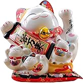 Large Size Ceramic Thriving Business Maneki Neko Lucky Cat(Beckoning Cat),Best Gift for Business Opening,Feng Shui Decor Attract Wealth and Good Luck