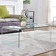 Premium Tempered Glass Coffee Table,Clear Coffee Table, Small Modern Coffee Table for Living Room,Match Well with Rug