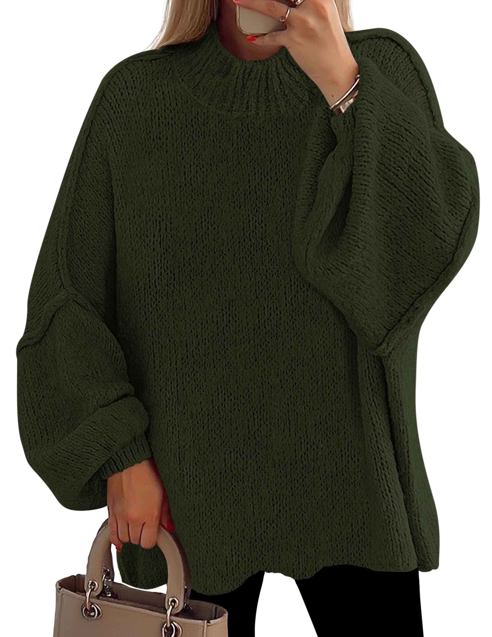 Photo 1 of **NEEDS TO BE CLEANED** PRETTYGARDEN Women's 2025 Fall Oversized Sweaters Chunky Knit Mock Neck Long Sleeve Casual Trendy Pullover Winter Clothes (Dark Army Green,Large)