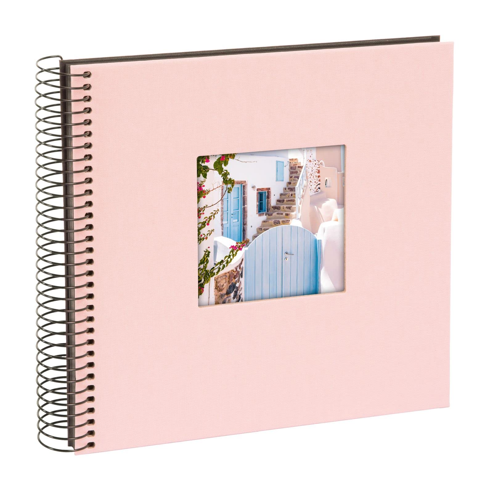 goldbuch Bella Vista 12722 Spiral Album with Picture Cut-Out, Photo Album 20 x 20 cm, Photo Album with 40 Black Pages, Linen Memory Album, Photo Book for Pictures and Photos to Stick, Rose
