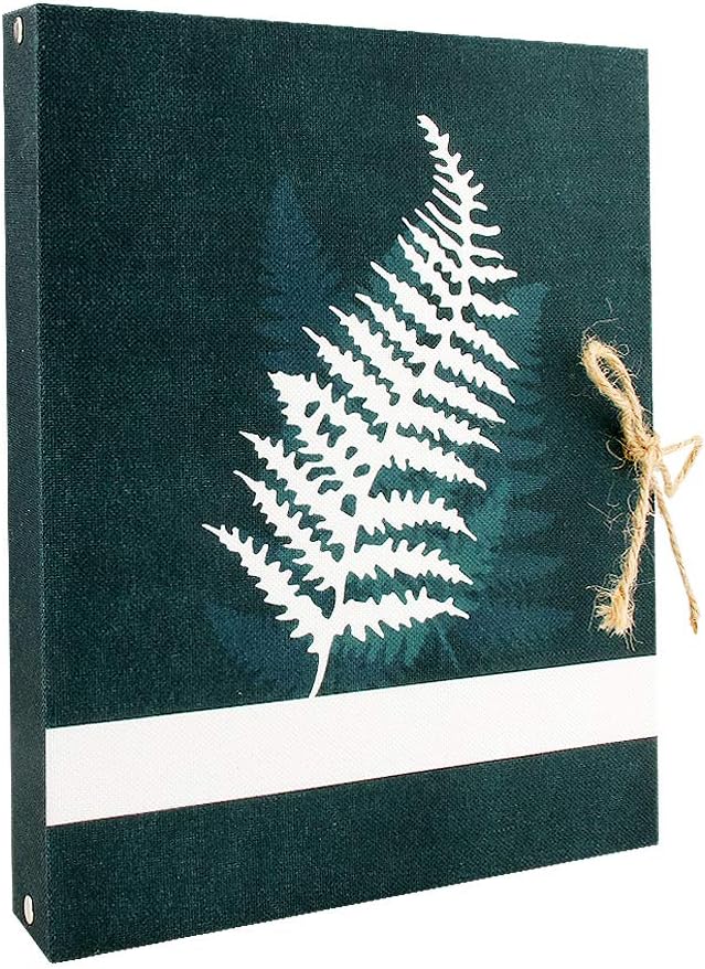 VEESUN Photo Album Scrapbook, Linen Refillable Scrap Book, Vintage Black Pages Memory Book, Birthday Gifts for Mum, Wedding Anniversary for Men Women, Fern leaf
