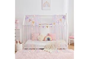 WANFASO Rainbow Tie-Dye Twin Bed Canopy for Girls, Sheer Canopy Bed Curtains with Lights, Princess Canopy Scarf for Girls Bed