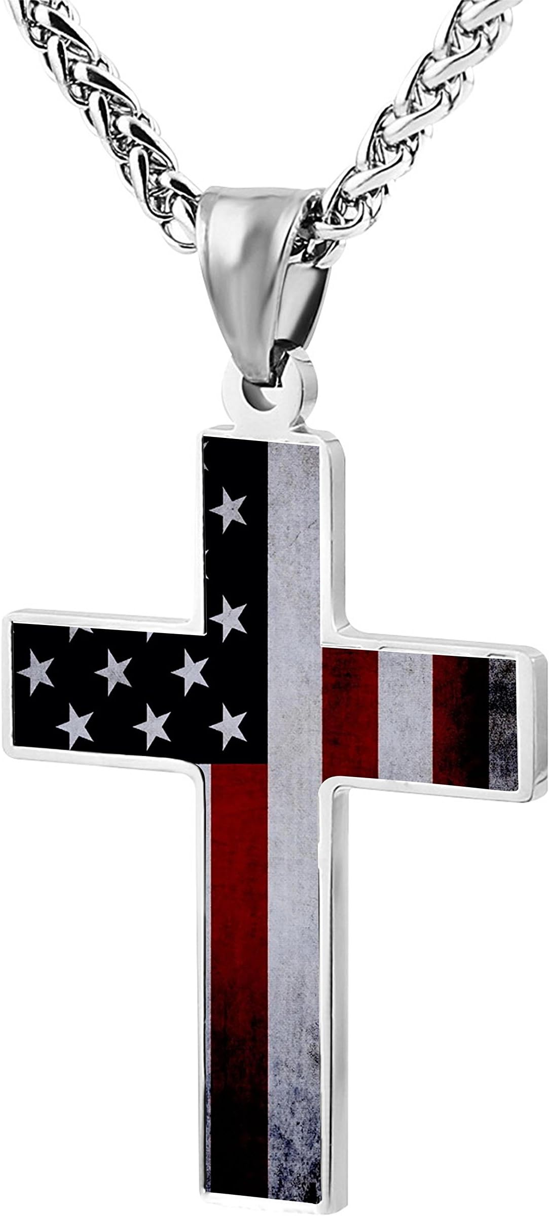 American Flag Cross Necklace Zinc Alloy Chains for Mens, Womens, Boys and Girls Jewelry Pendant