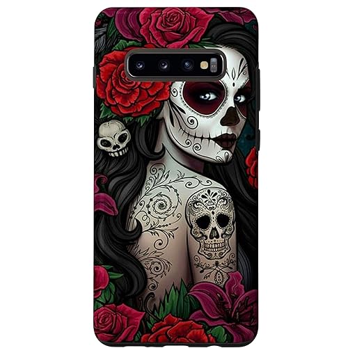 Galaxy S10+ Sugar Skull Girl Roses Flower Case
