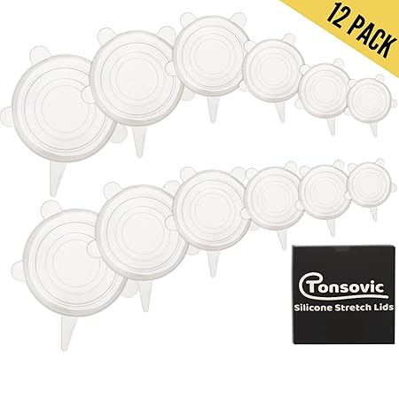 Tonsovic Premium Silikondeckel 100% PLASTIKFREI - Silikon Deckel dehnbar & flexibel - Wiederverwendbare Frischhaltefolie in v