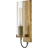 Hinkley Ryden Single Light Wall Sconce, Clear Glass Shade, Modern Industrial, Sleek, Slender, Heritage Brass Finish