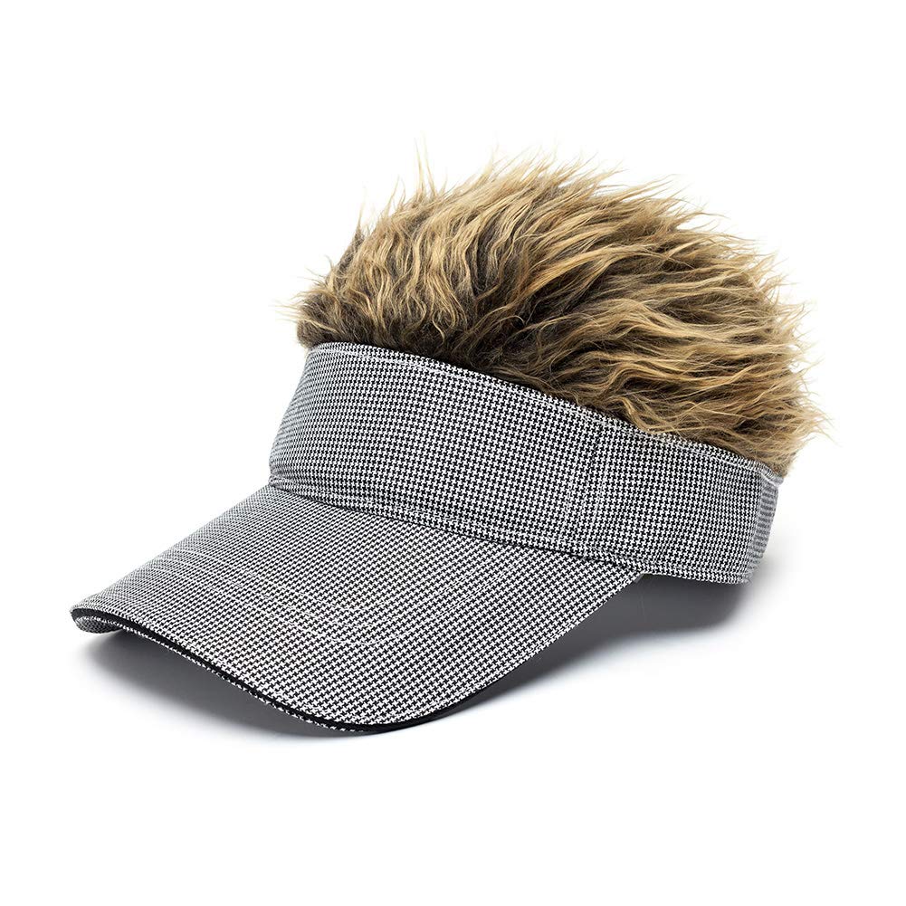 OBERORA Flair Hair Visor Sun Cap Wig Peaked Adjustable Baseball Hat with Spiked Hairs