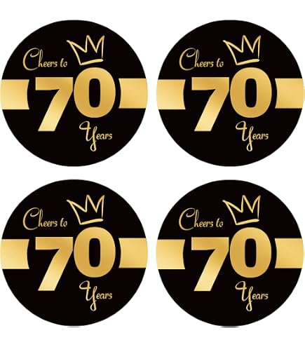 50-Pack "Cheers To 70 Years" Round Sticker Labels - 2" Diameter, Birthday Party Favors & Decorations