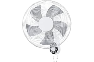 Mirdred Wall Mount Fans for Home Bedroom, 16 Inch 5 Blades 3 Speeds Wall Fans that Blow Cold Air, 90° Oscillating Quiet Cooling Fans for Indoors Kitchen Garage Office Sunshine Room