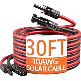 energeaster 10AWG 30 Feet Solar Extension Cable with Pair of Connectors | Solar Panel Cable with Female and Male Connector, Solar Panel Adaptor Kit Tool, 10 Gauge Wire, 30FT Red + 30FT Black