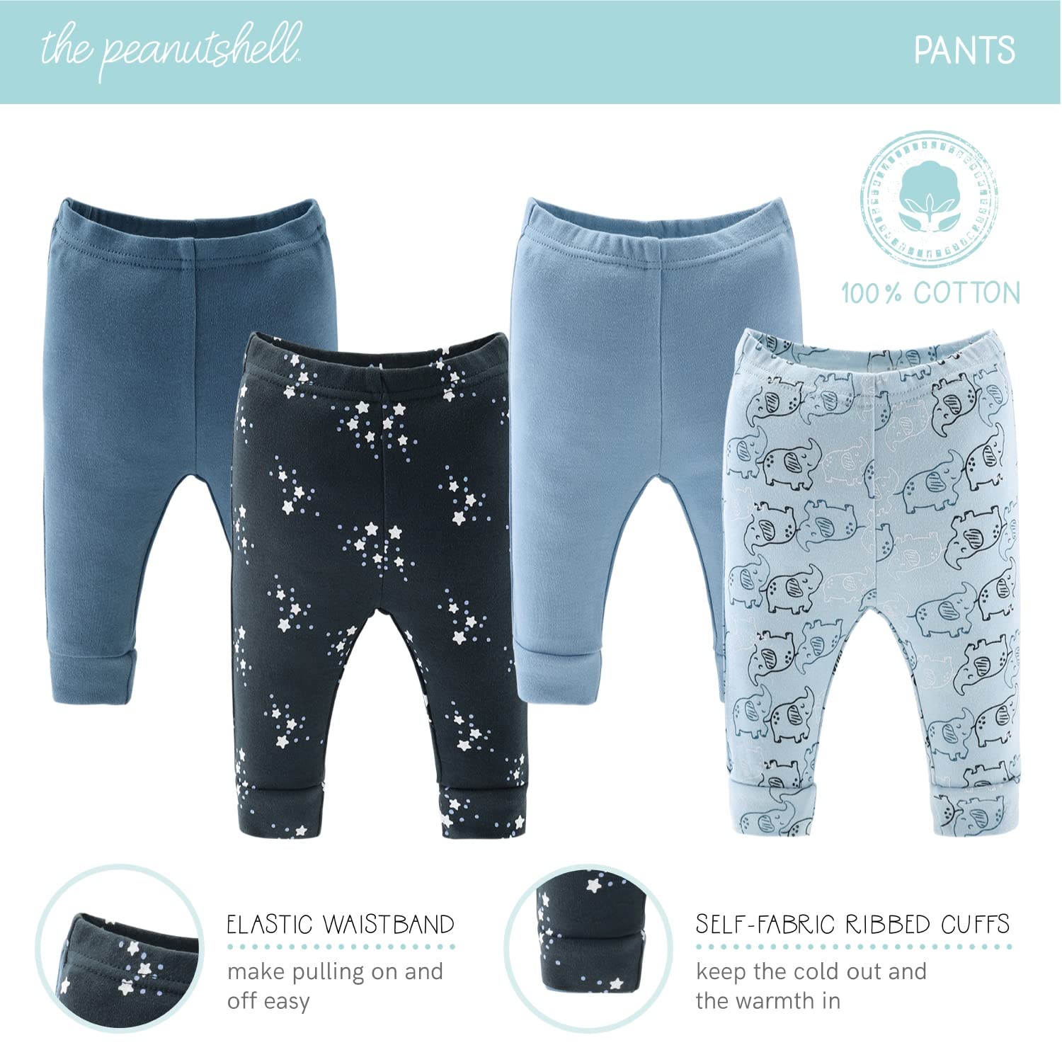 The Peanutshell Baby Layette Gift Set for Boys - 30 Piece Layette Set, Newborn to 9 Months Baby Boy Clothes - Elephant Blue