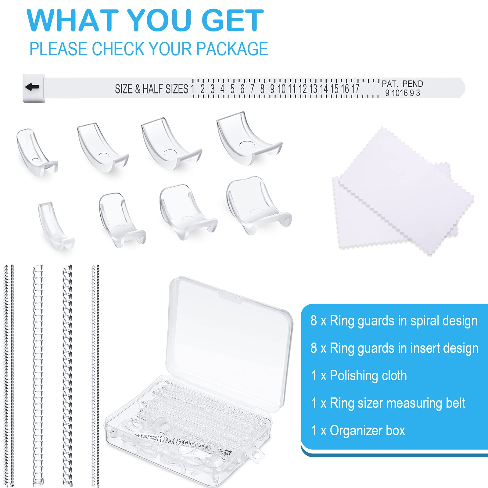 Hicarer 16 Pieces Ring Sizer Adjuster for Loose Rings Women 2 Styles, 12 Sizes, Invisible Spacer Guard Ring Resizer Tightener Fit Any Sizer