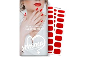 SEMINCA Semi Cured Gel Nail Strips-Salon Quality Work Nails Basic Red Colors Quick and Easy Apply Nail Stickers 60s Quick Dry Manicure Set Works with Any UV/LED Lamps(Red)