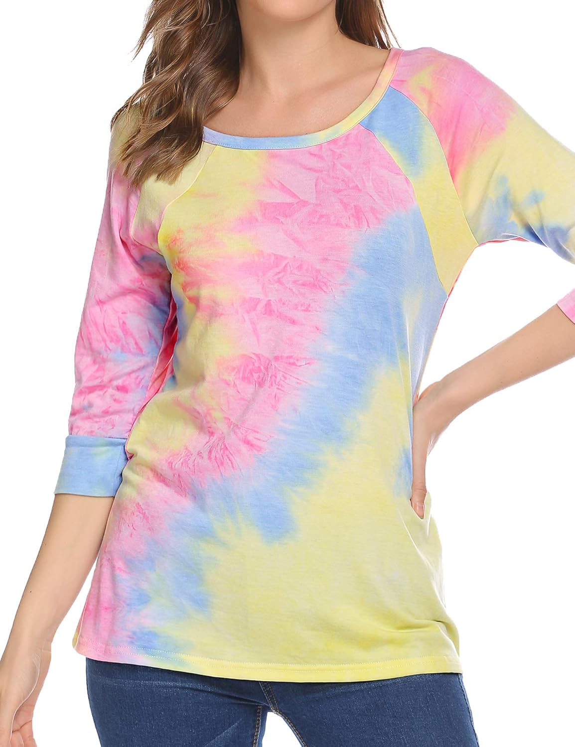 Zeagoo Women's Polka Dots Shirt Striped 3/4 Sleeve Casual Scoop Neck Tops Tee S-XXXL: Clothing