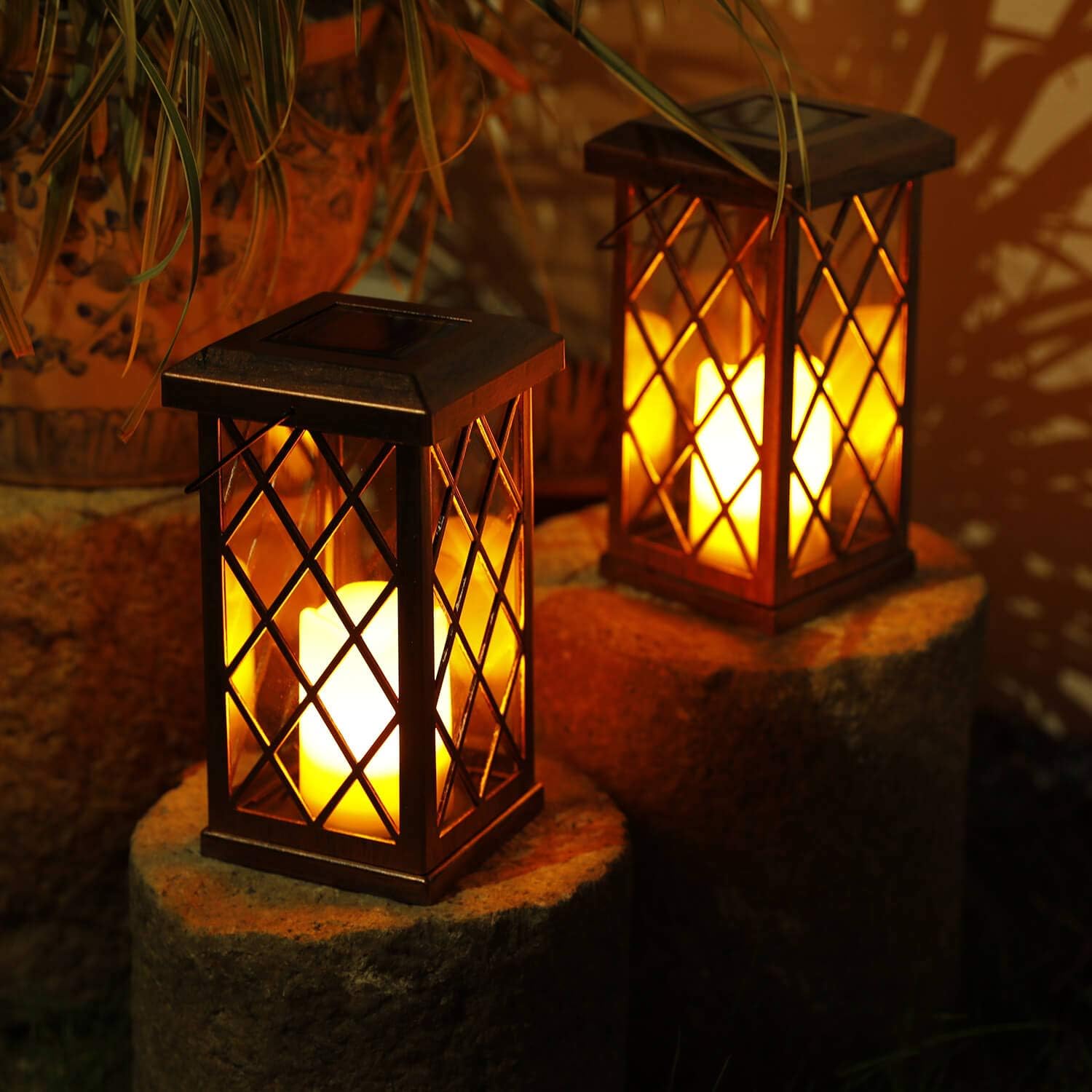 2Pack Outdoor Solar Garden Lights Decorative Flickering Flameless Candle Stake Lights Table Lantern for Patio, Yard, Lawn, Walkway (Bronze) : Garden & Outdoor