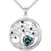 Accver Tree of life necklace with Birthstone Sterling Silver Pendant-Adjustable Chain, Ideal Jewelry gift for her, Girlfriend, Wife, Mom on Birthday, Anniversary