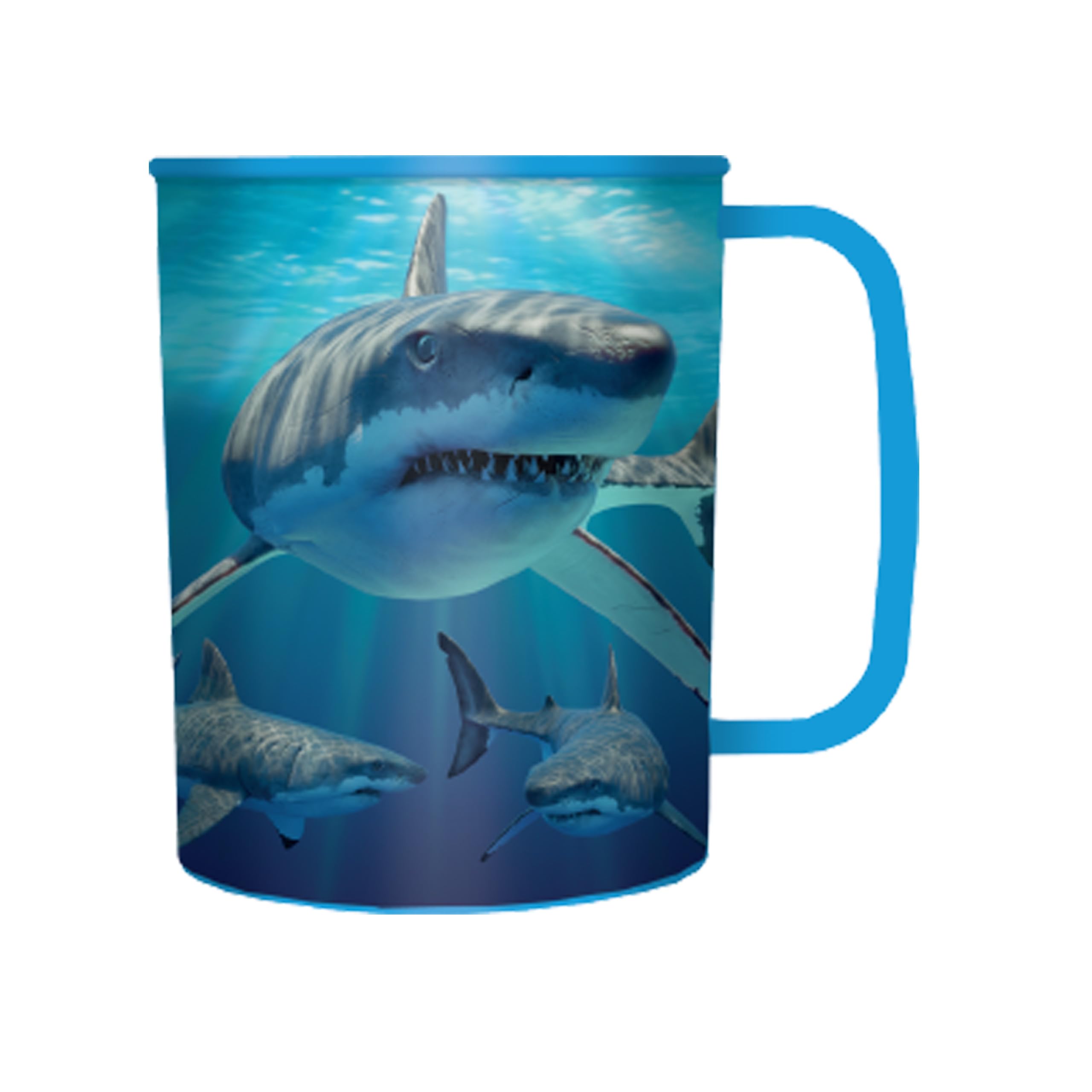 3D LiveLife Drinking Cup - Great White Sharks from Deluxebase. 300ml Plastic Mug with Shark Theme, Reusable Coffee Cup, Portable Animal Tumbler for Camping, Picnic, Travel & Everyday Use.