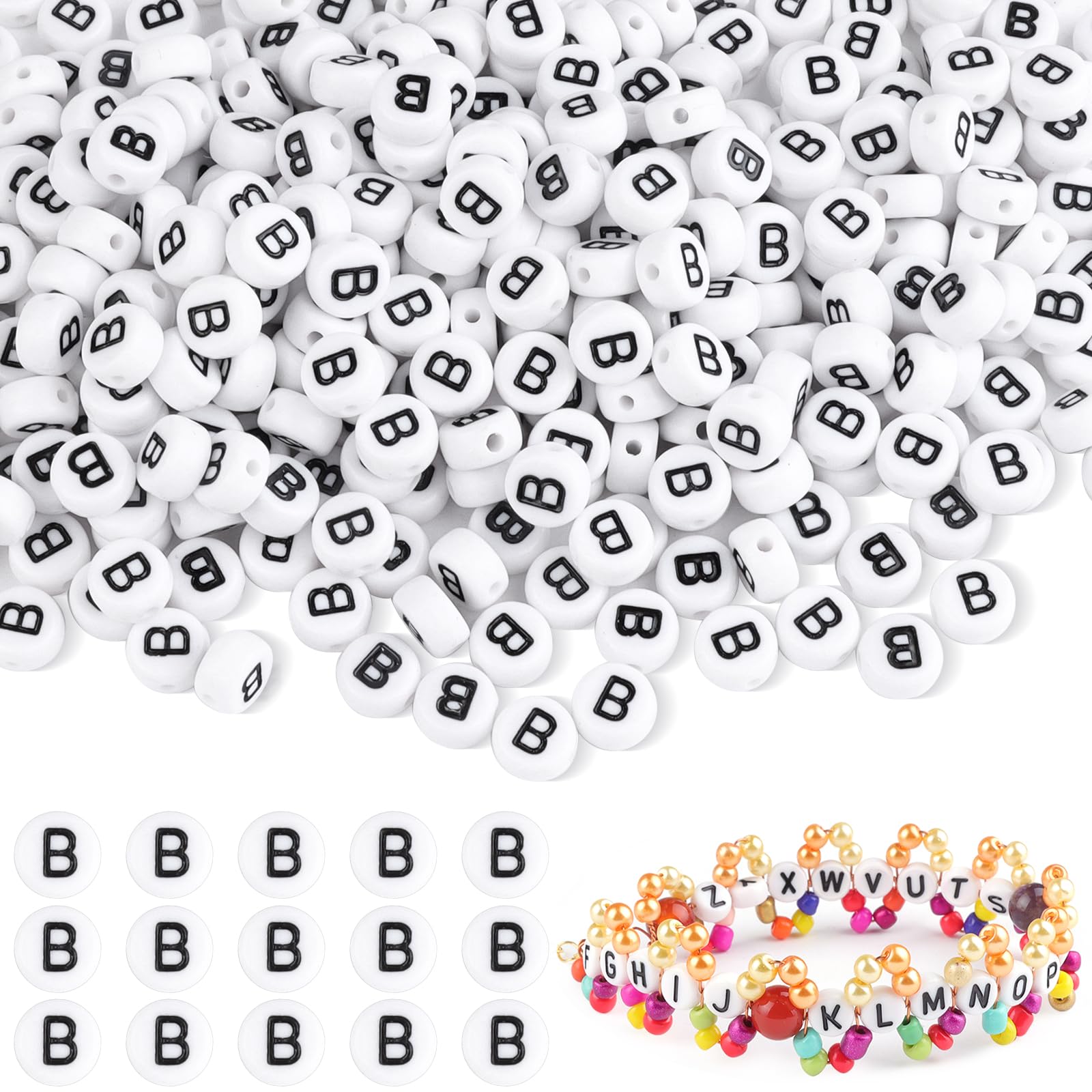 500Pcs Acrylic Letter B Beads,7mm Round Alphabet Beads for Bracelet Making,Spacer for Necklace,Earring and Jewellery Making