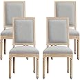 Furniliving French Country Dining Chairs Set of 4, Upholstered Dining Room Chairs with Back Farmhouse Kitchen Chairs for Living Room, Kitchen, Restaurant (LightGrey-Square)